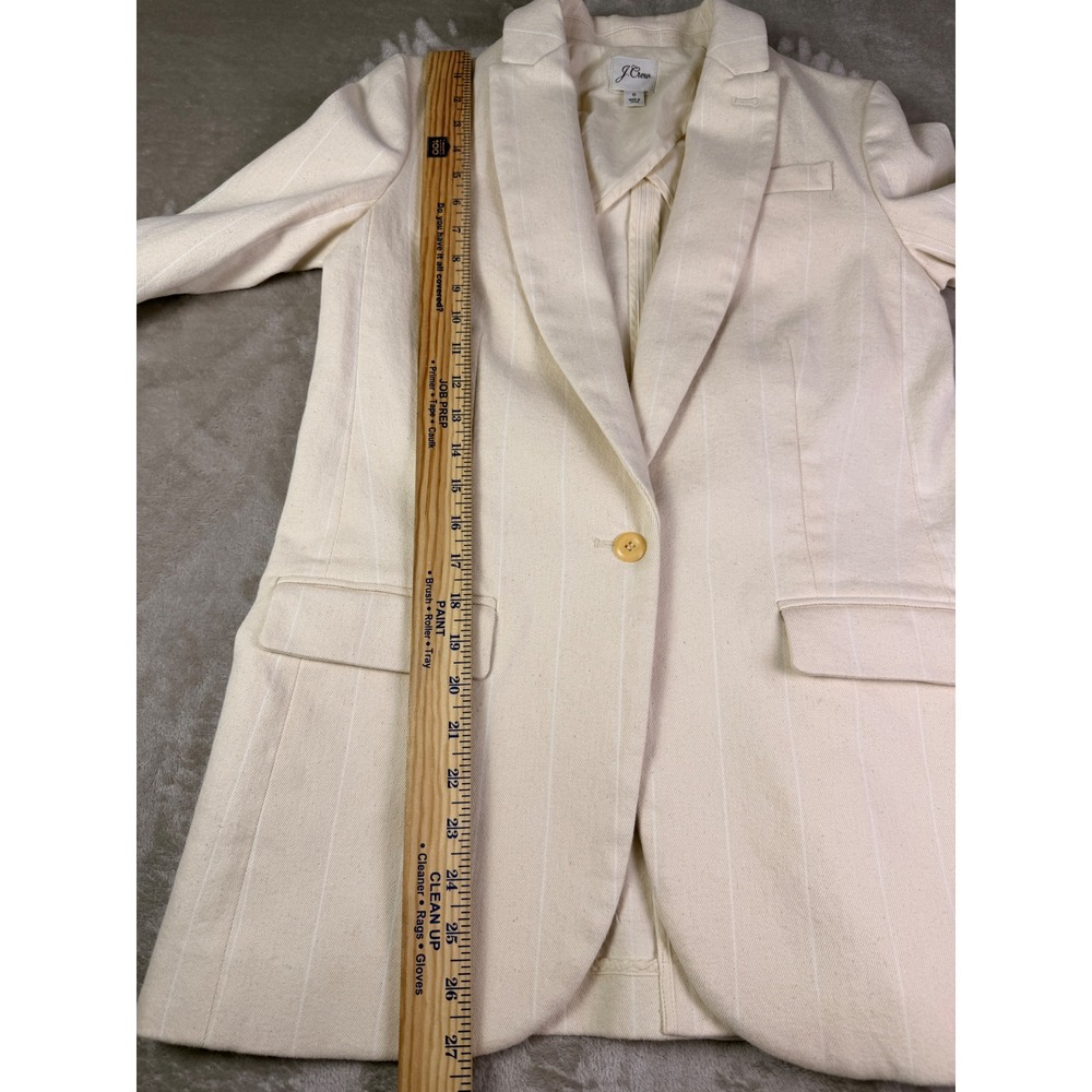 J.Crew Womens Alfie Blazer Size 0 Cotton Blend‎ Jacket Ivory Beige Denim Stripe - Picture 10 of 12